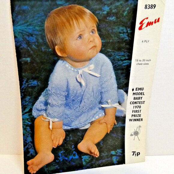 Pattern Baby Dress Vintage Knitting Emu 4 Ply Wool Yarn 1970 Contest Winner - Picture 1 of 3